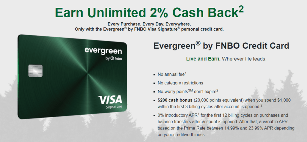 FNBO Evergreen Credit Card 200 Bonus