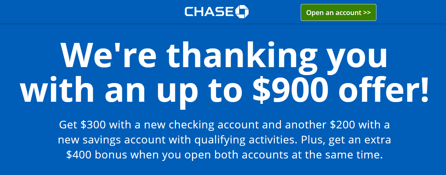 900 Chase Checking Savings Bonus