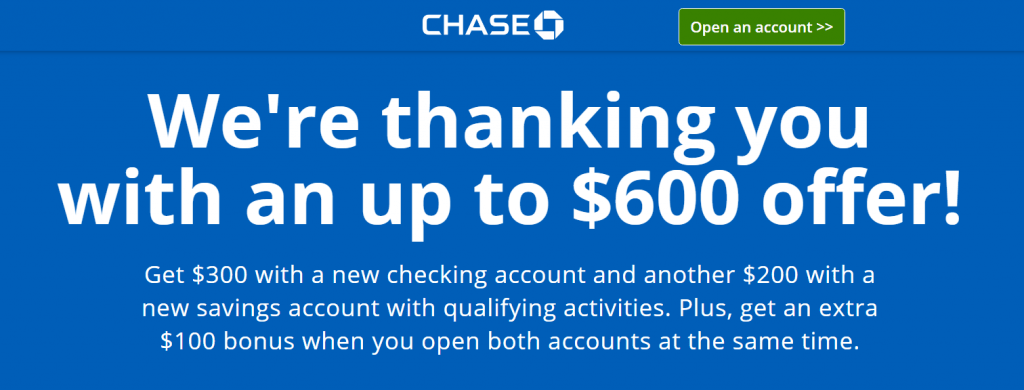 $600 Chase Checking Savings Bonus